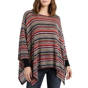 Promesa Cape Sweater Womens Large Multicolor Striped Lightweight Knit Poncho USA